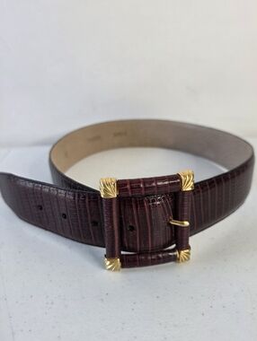 Brighton Burgundy Textured Belt Size M Square Gold Accent Buckle Retro Chic